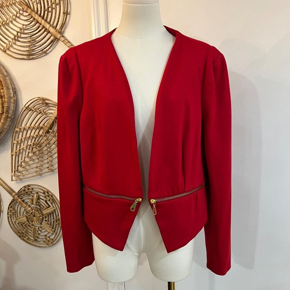 Philosophy Jackets & Blazers - Philosophy Republic Red Cropped Blazer Gold Zip Front Jacket Structured L
